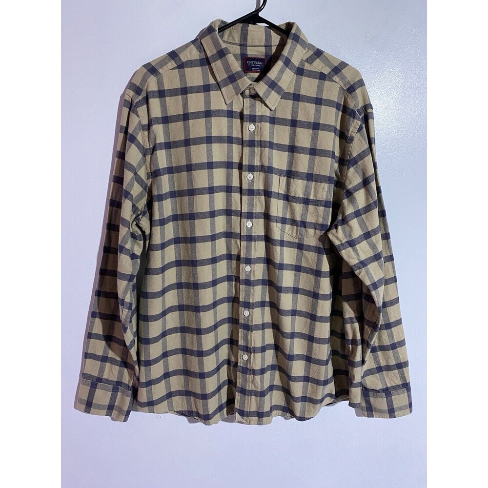 UNTUCKit Shirt Mens XXL Blue Beige Flannel‎ Plaid Long Sleeve Button Up Casual